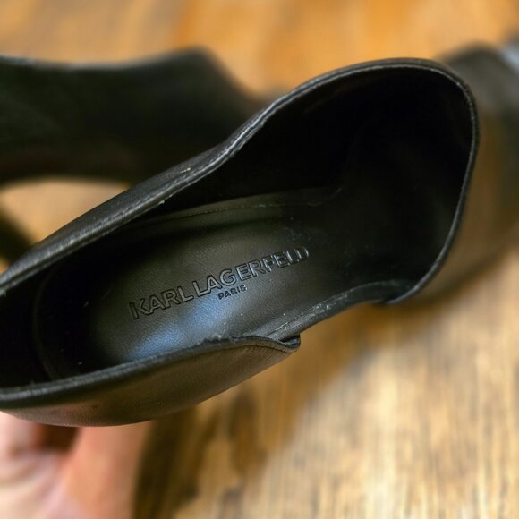 KARL LAGERFELD Paris Brette/D21 Black Leather Peep Toe Ulta-high Pump size 8 - Picture 7 of 11